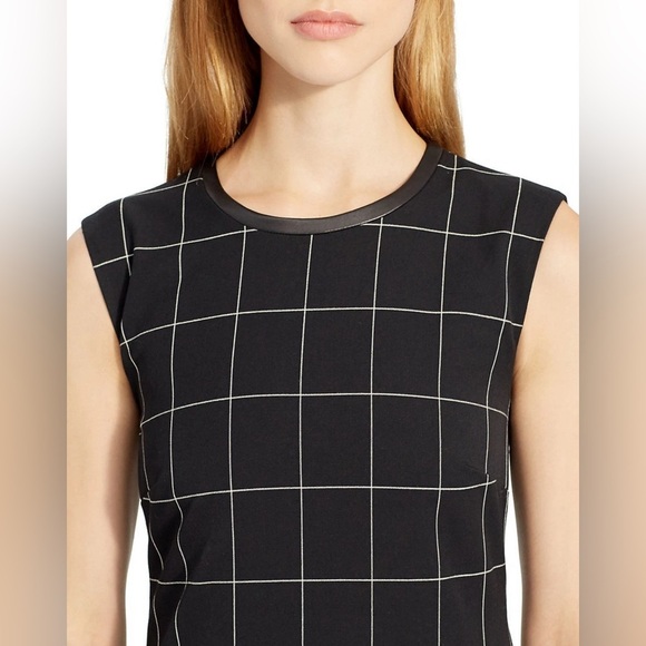 Lauren Ralph Lauren Black White Checkered Windowpane Lamb Leather Trim Dress 10 - Picture 2 of 3